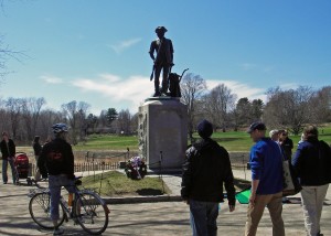 At Concord’s Old North Bridge, the Minuteman statue stands ready to inspire bikers who rode the path of American history.