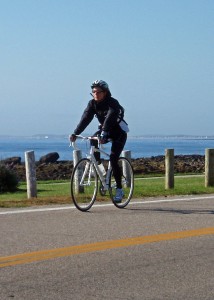 This seacoast rider is out enjoying the sunshine on a bike that fits her and lets her pedal efficiently.