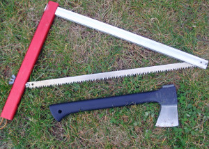 A Sven Saw and a Gerber Camp Axe make short work of the chore of gathering firewood where there are dead branches and downed trees.