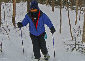 It was 37 below zero when this photo was taken. Note the mittens (with liner gloves beneath), and the warm hat, goggles and face mask. Yes, even at -37 you need to vent excess heat when you are  exercising!