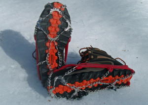 Creepers like these MICROspikes from Kahtoola are sometime necessary for traction on icy winter trails (or even icy sidewalks and driveways).