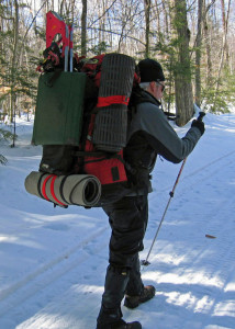 Winter packs are big and heavy--something to consider when you are planning how far to travel on your winter camping adventures.  We walked six miles each way, including two miles on snowshoes-- next time we'll do less . . . (David Shedd photo)