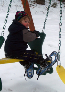 Max testing snowshoes (Kate Goodin photo)
