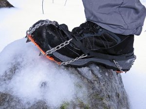 One test of winter hiking boots is whether they allow you to get the best out of traction aids. The Treksta Cape Mid GTX got an "A" on that test. (EasternSlopes.com)